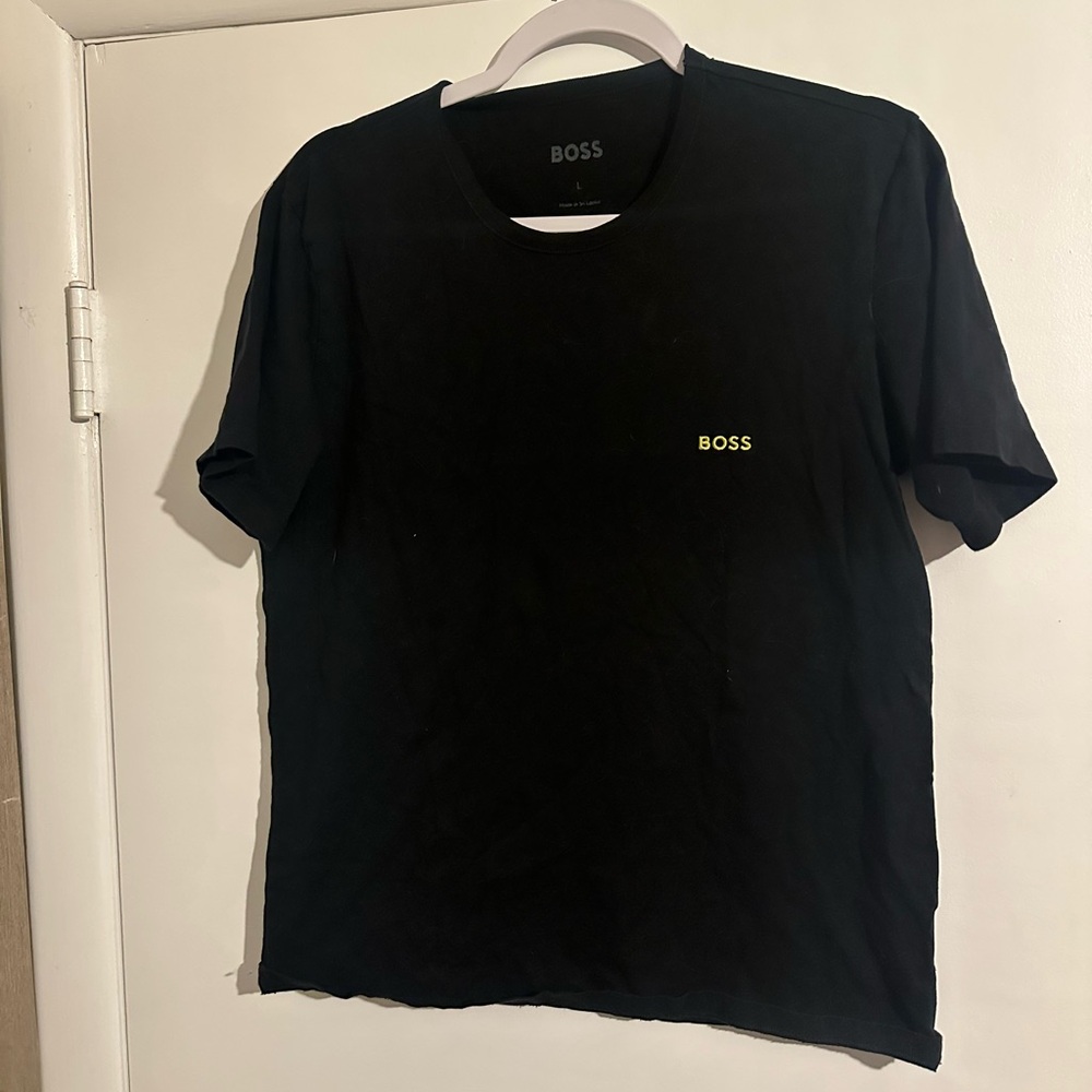BOSS Men's Black Tee with Yellow Logo
